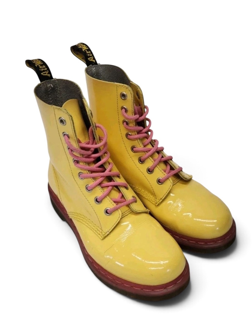 Dr. Martens 1460 Pascal Patent Leather Boots - Yellow & Pink Women’s 8
